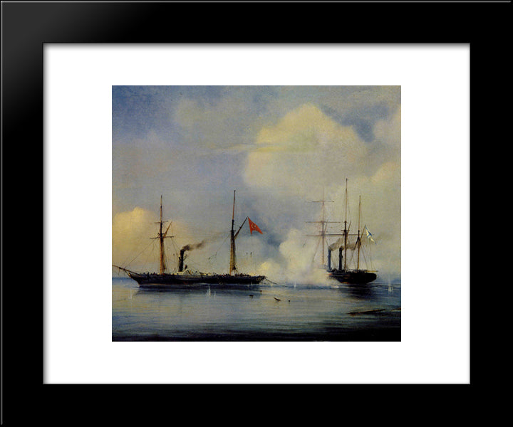 Action Between Russian Steam Firgate Vladimir And Turkish Steam Frigate Pervaz In Bahri Of November5, 1853 20x24 Black Modern Wood Framed Art Print Poster by Bogolyubov, Alexey