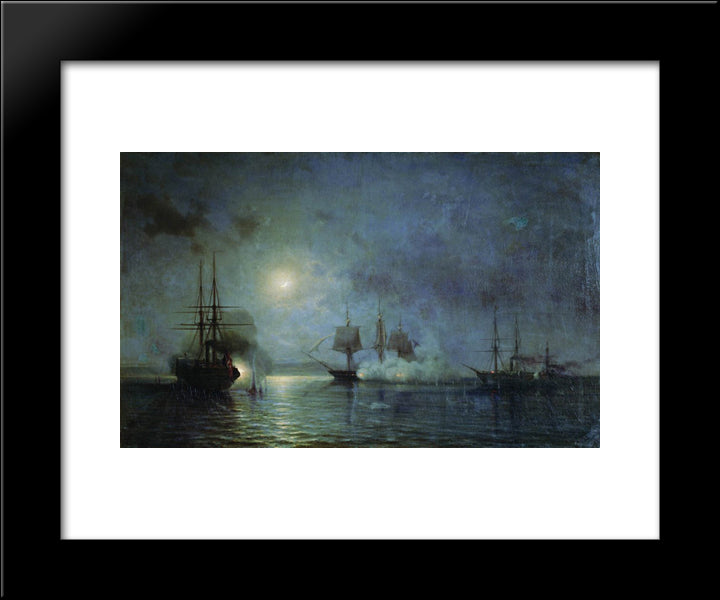 Turkish Steamships Attack 44 Gun Fregate Flora 20x24 Black Modern Wood Framed Art Print Poster by Bogolyubov, Alexey