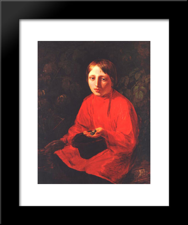 A Boy In A Red Shirt 20x24 Black Modern Wood Framed Art Print Poster by Venetsianov, Alexey