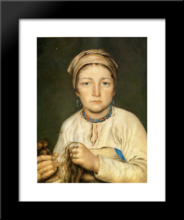 A Peasant Woman, Combing Flax (Anisia) 20x24 Black Modern Wood Framed Art Print Poster by Venetsianov, Alexey