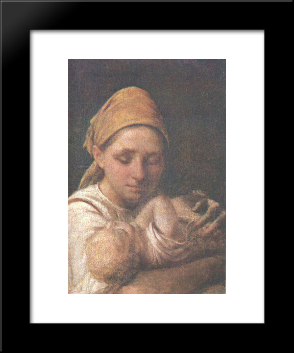 A Peasant Woman With A Child 20x24 Black Modern Wood Framed Art Print Poster by Venetsianov, Alexey