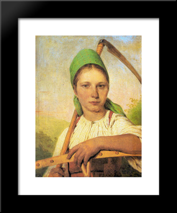 A Peasant Woman With Scythe And Rake 20x24 Black Modern Wood Framed Art Print Poster by Venetsianov, Alexey