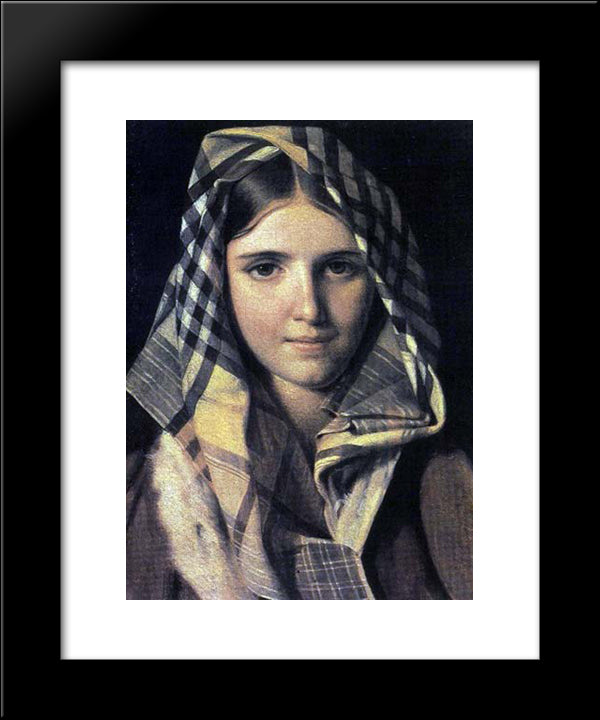 Checkered Shawl 20x24 Black Modern Wood Framed Art Print Poster by Venetsianov, Alexey
