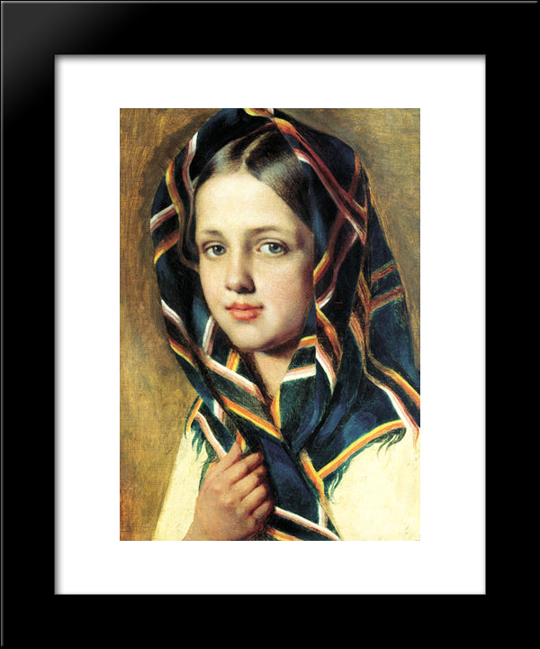 Girl In A Kerchief 20x24 Black Modern Wood Framed Art Print Poster by Venetsianov, Alexey