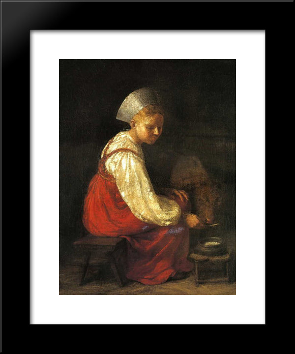 Girl With Culf 20x24 Black Modern Wood Framed Art Print Poster by Venetsianov, Alexey