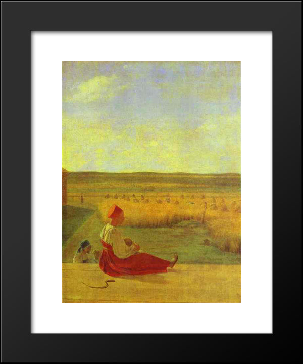 Harvesting. Summer 20x24 Black Modern Wood Framed Art Print Poster by Venetsianov, Alexey
