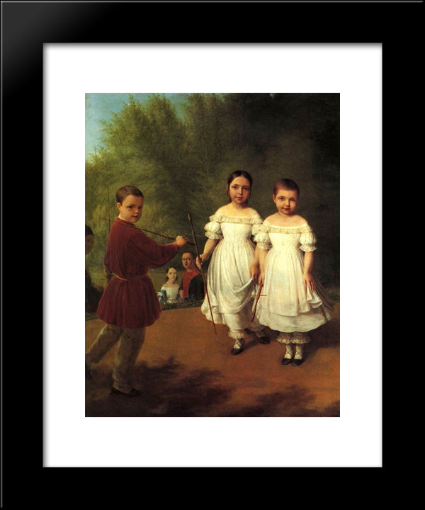 Panaevs Children 20x24 Black Modern Wood Framed Art Print Poster by Venetsianov, Alexey