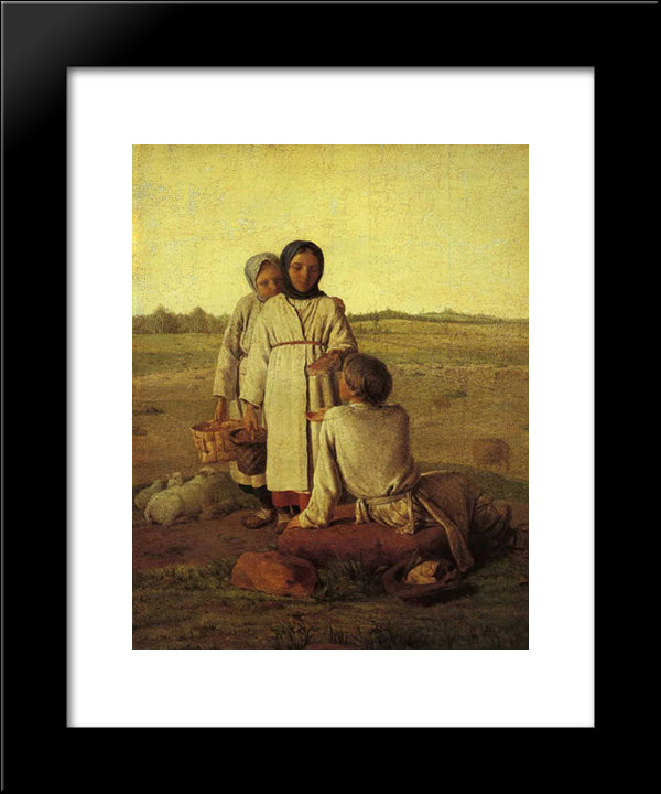 Peasant Children In The Field 20x24 Black Modern Wood Framed Art Print Poster by Venetsianov, Alexey
