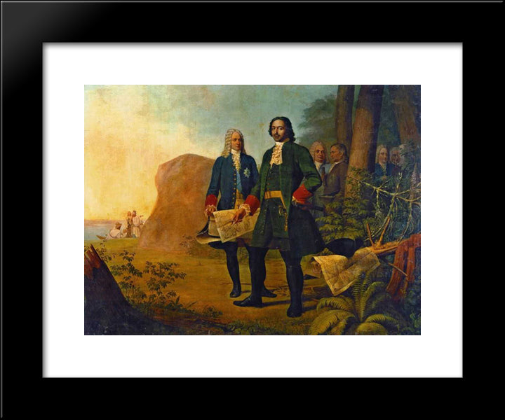 Peter The Great. Founding Of St. Petersburg 20x24 Black Modern Wood Framed Art Print Poster by Venetsianov, Alexey