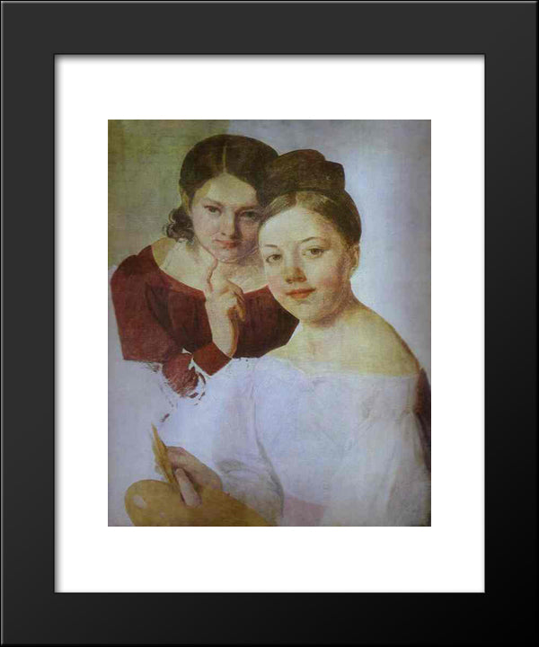 Portrait Of Artist'S Daughters Alexandra And Felisata 20x24 Black Modern Wood Framed Art Print Poster by Venetsianov, Alexey