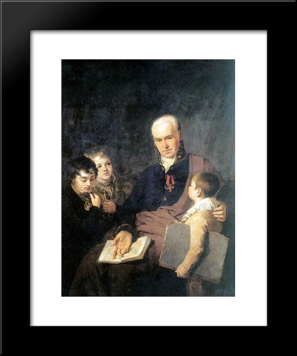 Portrait Of K. I. Golovachevsky And The Younger Pupils Of The Academy 20x24 Black Modern Wood Framed Art Print Poster by Venetsianov, Alexey