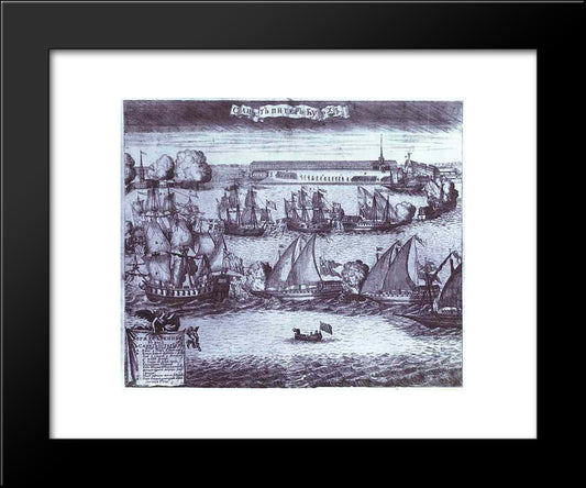 The Bringing Of 4 Swedish Frigates In St. Petersburg After The Victory In The Battle Of Grengam September 8 1720 20x24 Black Modern Wood Framed Art Print Poster by Zubov, Alexey