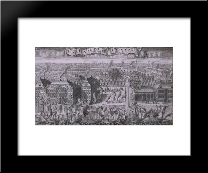 The Bringing Of The Swedish Ships To St. Petersburg After The Victory In The Battle Of Gangut September 9 1914 20x24 Black Modern Wood Framed Art Print Poster by Zubov, Alexey