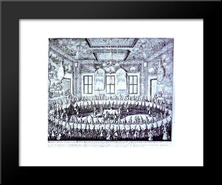 The Wedding Feast Of Peter I And Catherine In The Winter Palace Of Peter I In St. Petersburg On February 19, 1712 20x24 Black Modern Wood Framed Art Print Poster by Zubov, Alexey