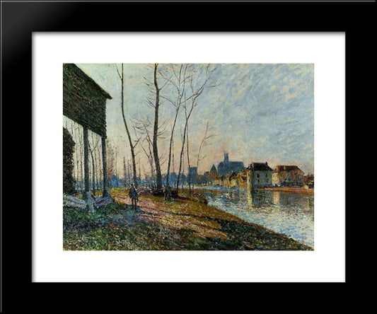 A February Morning At Moret Sur Loing 20x24 Black Modern Wood Framed Art Print Poster by Sisley, Alfred