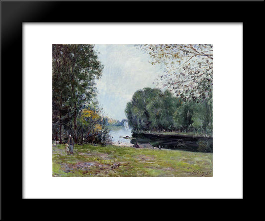 A Turn Of The River Loing, Summer 20x24 Black Modern Wood Framed Art Print Poster by Sisley, Alfred