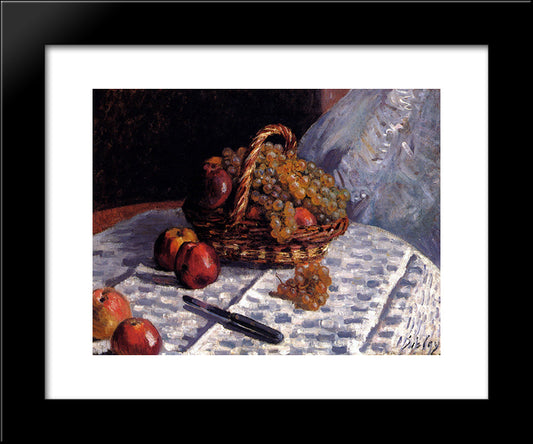 Apples And Grapes In A Basket 20x24 Black Modern Wood Framed Art Print Poster by Sisley, Alfred
