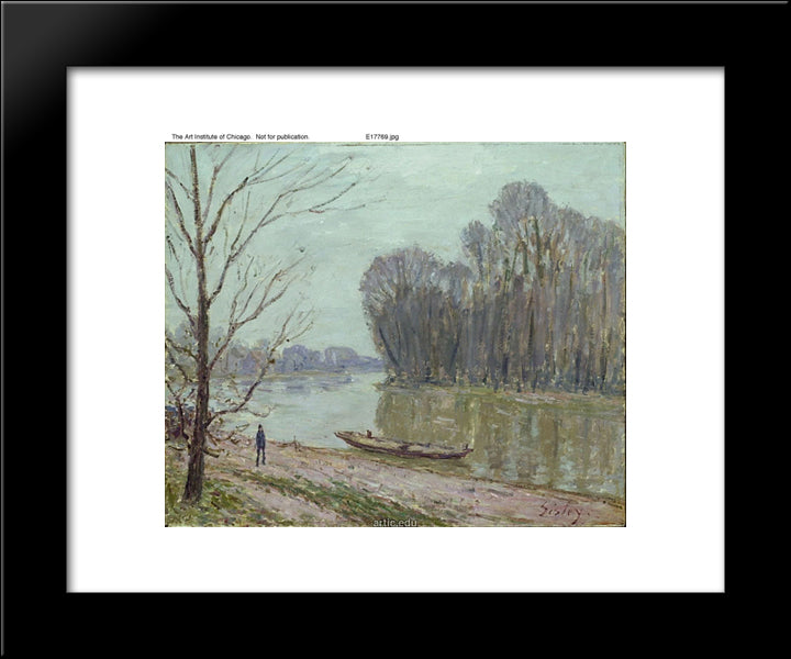 Banks Of The Loing, Winter 20x24 Black Modern Wood Framed Art Print Poster by Sisley, Alfred
