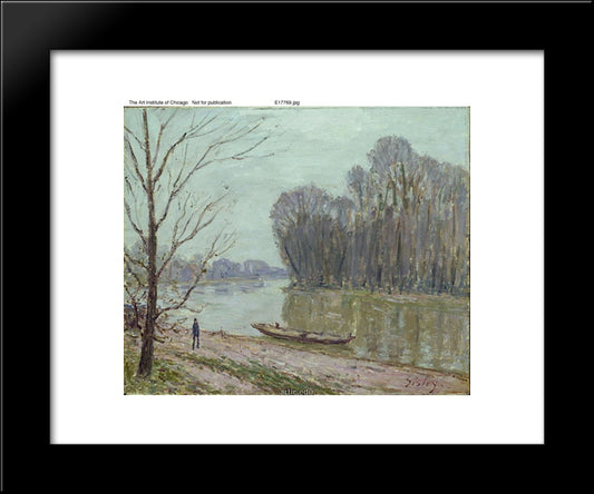 Banks Of The Loing, Winter 20x24 Black Modern Wood Framed Art Print Poster by Sisley, Alfred