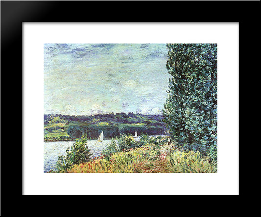 Banks Of The Seine, Wind Blowing 20x24 Black Modern Wood Framed Art Print Poster by Sisley, Alfred