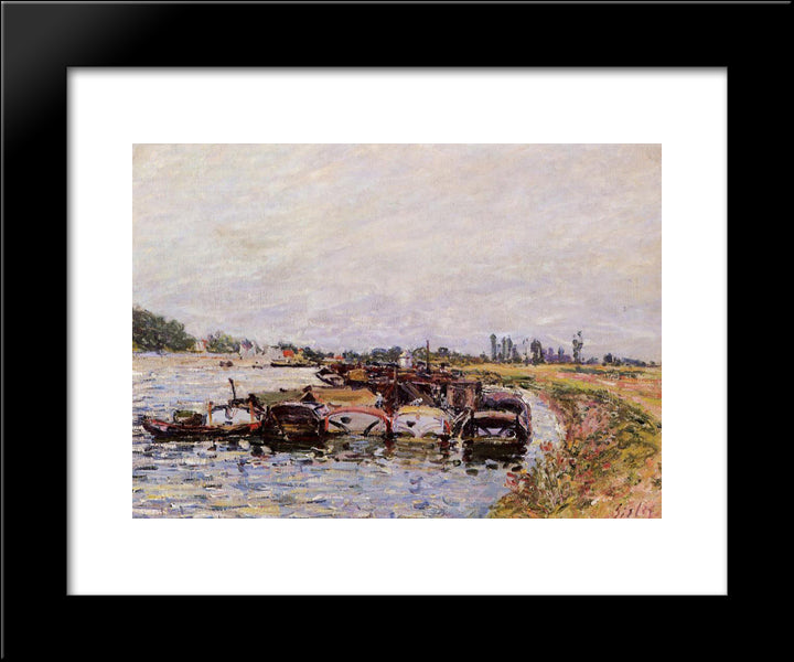 Barge Garage At Saint Mammes 20x24 Black Modern Wood Framed Art Print Poster by Sisley, Alfred