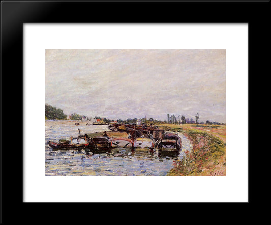Barge Garage At Saint Mammes 20x24 Black Modern Wood Framed Art Print Poster by Sisley, Alfred