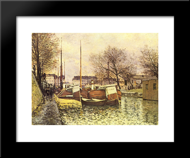 Barges On The Canal Saint Martin In Paris 20x24 Black Modern Wood Framed Art Print Poster by Sisley, Alfred