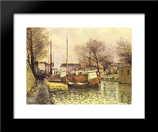 Barges On The Canal Saint Martin In Paris 20x24 Black Modern Wood Framed Art Print Poster by Sisley, Alfred
