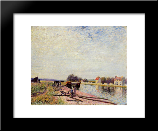 Barges On The Loing, Saint Mammes 20x24 Black Modern Wood Framed Art Print Poster by Sisley, Alfred
