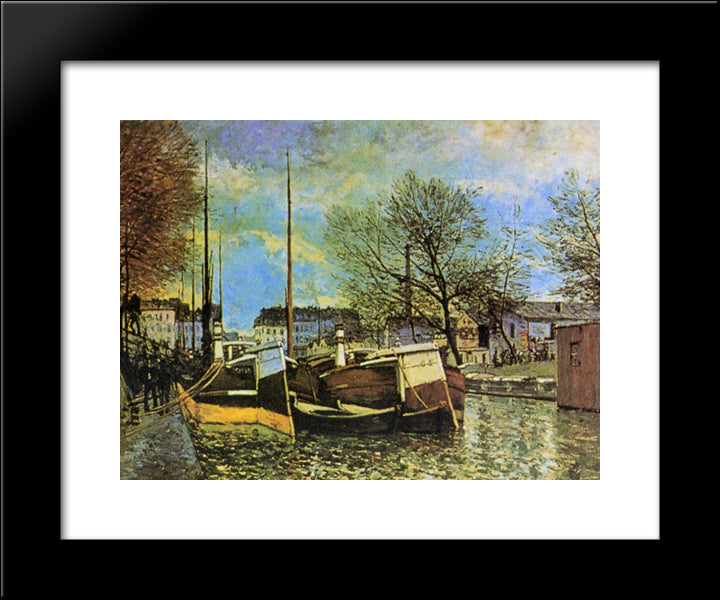 Barges On The Saint Martin Canal 20x24 Black Modern Wood Framed Art Print Poster by Sisley, Alfred