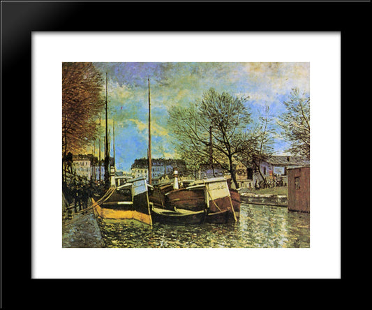 Barges On The Saint Martin Canal 20x24 Black Modern Wood Framed Art Print Poster by Sisley, Alfred