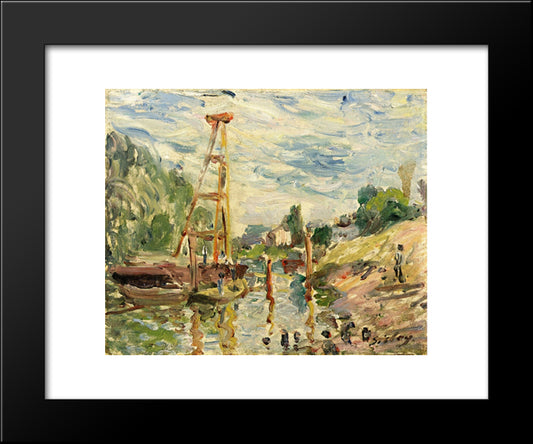 Bateau De Charge Sur Le Loing 20x24 Black Modern Wood Framed Art Print Poster by Sisley, Alfred