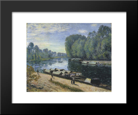 Boats On The Loing River 20x24 Black Modern Wood Framed Art Print Poster by Sisley, Alfred
