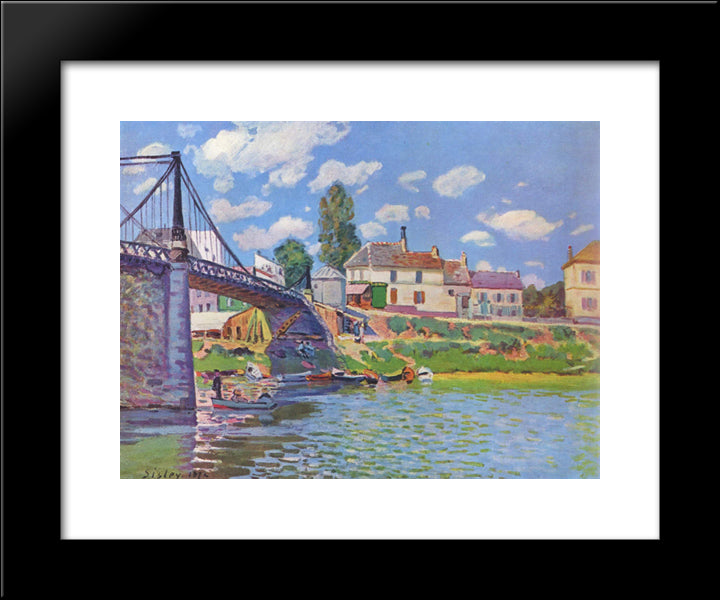 Bridge At Villeneuve La Garenne 20x24 Black Modern Wood Framed Art Print Poster by Sisley, Alfred