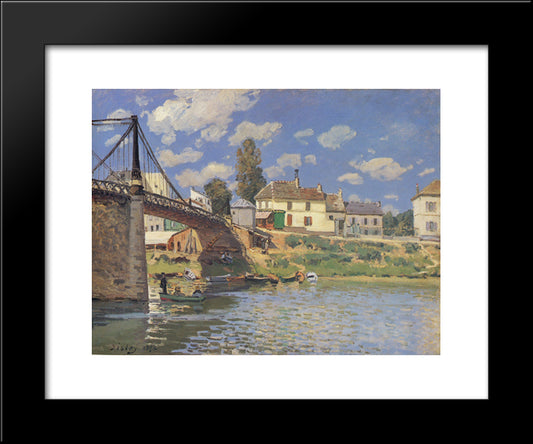 Bridge At Villeneuve-La-Garenne 20x24 Black Modern Wood Framed Art Print Poster by Sisley, Alfred