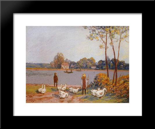 By The River Loing 20x24 Black Modern Wood Framed Art Print Poster by Sisley, Alfred