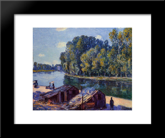 Cabins Along The Loing Canal, Sunlight Effect 20x24 Black Modern Wood Framed Art Print Poster by Sisley, Alfred