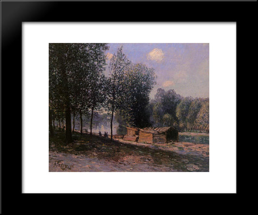 Cabins By The River Loing, Morning 20x24 Black Modern Wood Framed Art Print Poster by Sisley, Alfred