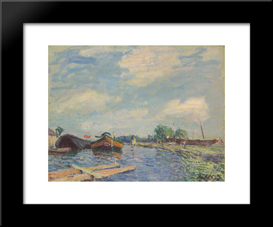 Canal At Saint Mammes 20x24 Black Modern Wood Framed Art Print Poster by Sisley, Alfred
