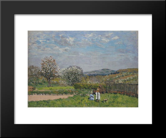 Children Playing In The Fields 20x24 Black Modern Wood Framed Art Print Poster by Sisley, Alfred