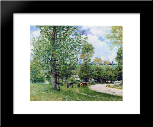 Cow Pasture Near Louveciennes 20x24 Black Modern Wood Framed Art Print Poster by Sisley, Alfred