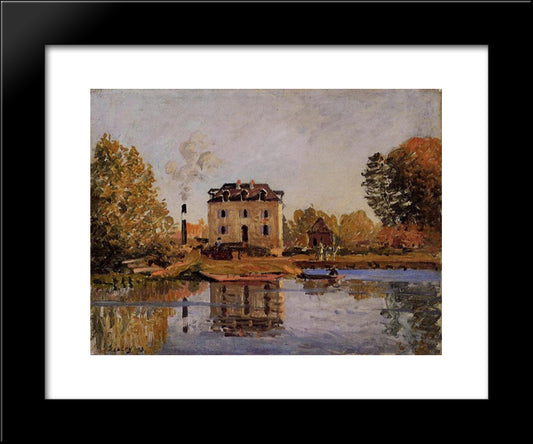 Factory In The Flood, Bougival 20x24 Black Modern Wood Framed Art Print Poster by Sisley, Alfred