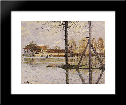 Ferry To The Ile De La Loge, Flood 20x24 Black Modern Wood Framed Art Print Poster by Sisley, Alfred