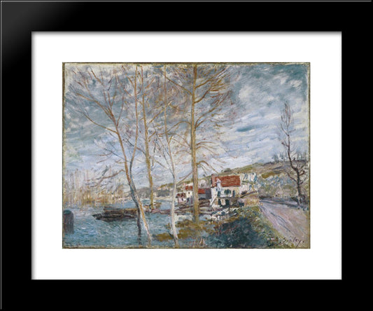 Flood At Moret 20x24 Black Modern Wood Framed Art Print Poster by Sisley, Alfred