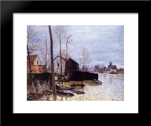 Flooding At Moret 20x24 Black Modern Wood Framed Art Print Poster by Sisley, Alfred