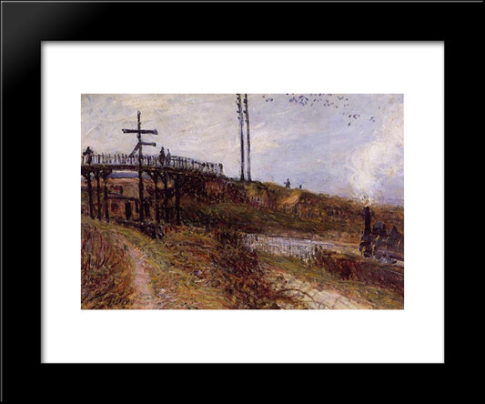 Footbridge Over The Railroad At Sevres 20x24 Black Modern Wood Framed Art Print Poster by Sisley, Alfred