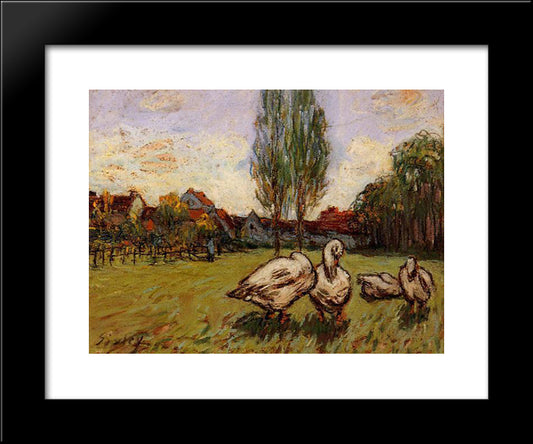 Geese 20x24 Black Modern Wood Framed Art Print Poster by Sisley, Alfred