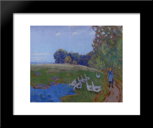 Goose Girl 20x24 Black Modern Wood Framed Art Print Poster by Sisley, Alfred