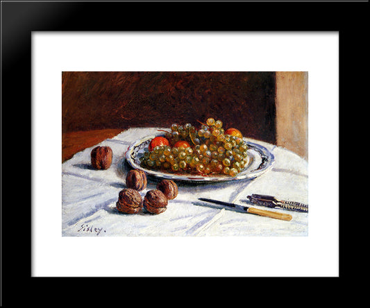 Grapes And Walnuts 20x24 Black Modern Wood Framed Art Print Poster by Sisley, Alfred