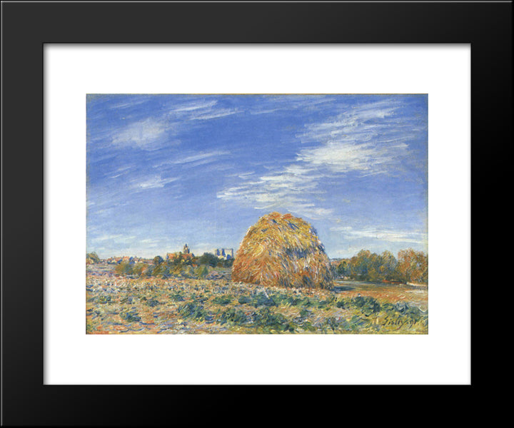 Haystacks In Moret In October 20x24 Black Modern Wood Framed Art Print Poster by Sisley, Alfred